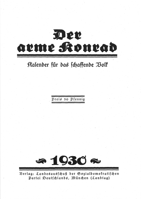Der arme Konrad – Kalender für das schaffende Volk, Ausgabe 1930